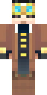 a steampunk inventor in a brown leather coat and brass goggles