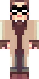 a friendly villager librarian in brown robes with glasses