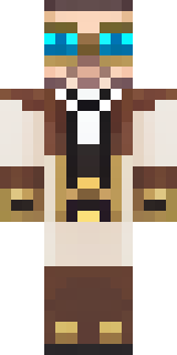 a steampunk inventor in a brown leather coat and brass goggles