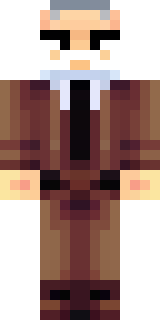 a friendly villager librarian in brown robes with glasses