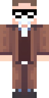 a friendly villager librarian in brown robes with glasses