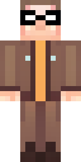 a friendly villager librarian in brown robes with glasses