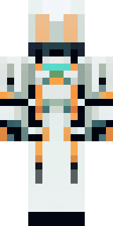 a mecha pilot in a white flight suit with a segmented helmet