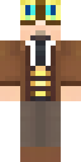 a steampunk inventor in a brown leather coat and brass goggles