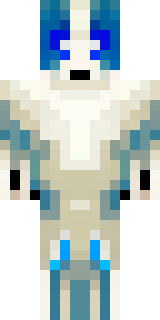 a snow fox spirit in white fur with blue markings