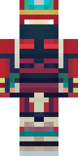 a samurai in red lacquered armor with a horned helmet