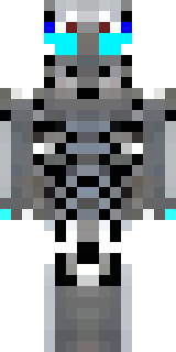 a chrome android with glowing blue eyes and exposed joints