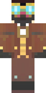 a steampunk inventor in a brown leather coat and brass goggles