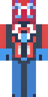 a masked hero in a sleek red and blue suit with a chest emblem