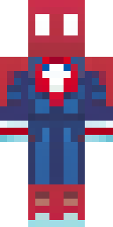 a masked hero in a sleek red and blue suit with a chest emblem