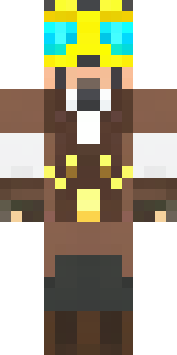 a steampunk inventor in a brown leather coat and brass goggles