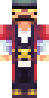 a pirate captain in a long red coat and tricorn hat