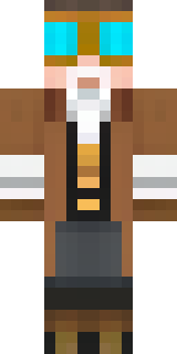 a steampunk inventor in a brown leather coat and brass goggles
