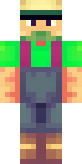 a farmer villager in a straw hat with a green apron