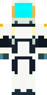 a mecha pilot in a white flight suit with a segmented helmet