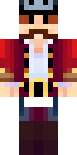 a pirate captain in a long red coat and tricorn hat