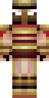 a gladiator in bronze arm guards and a red-plumed helmet