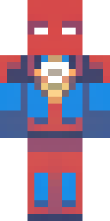 a masked hero in a sleek red and blue suit with a chest emblem
