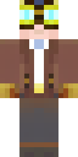 a steampunk inventor in a brown leather coat and brass goggles