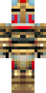a gladiator in bronze arm guards and a red-plumed helmet