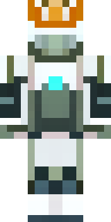 a mecha pilot in a white flight suit with a segmented helmet