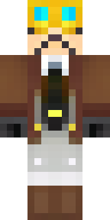 a steampunk inventor in a brown leather coat and brass goggles