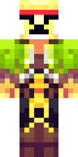 a golden pirate with an eyepatch and a parrot on the shoulder