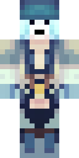 a ghostly pirate with pale skin and a tattered blue coat