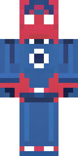 a masked hero in a sleek red and blue suit with a chest emblem