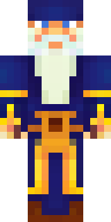 an old wizard in a starry midnight-blue robe and pointed hat