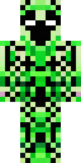 a creeper-themed hero in green and black pixel camo