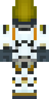 a mecha pilot in a white flight suit with a segmented helmet