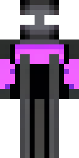 an enderman-inspired figure, tall and black with purple eyes