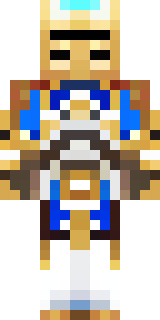 a royal paladin in gold-trimmed white armor with a red cape