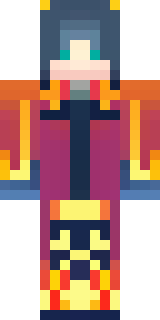 a fire mage in crimson robes with burning orange sleeves
