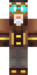 a steampunk inventor in a brown leather coat and brass goggles