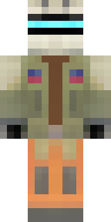 a battle-worn pilot in orange plating with scorch marks