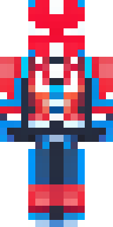 a masked hero in a sleek red and blue suit with a chest emblem