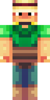 a farmer villager in a straw hat with a green apron