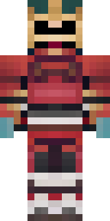 a samurai in red lacquered armor with a horned helmet