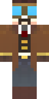 a steampunk inventor in a brown leather coat and brass goggles