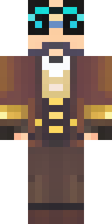 a steampunk inventor in a brown leather coat and brass goggles
