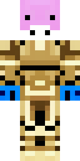 a piglin brute in gold armor with a snout and tusks