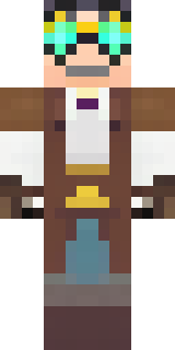 a steampunk inventor in a brown leather coat and brass goggles