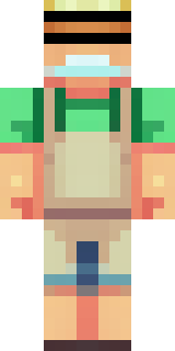 a farmer villager in a straw hat with a green apron