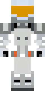 a mecha pilot in a white flight suit with a segmented helmet