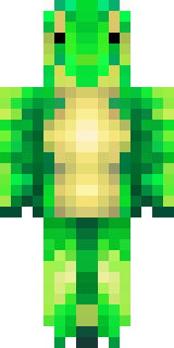 a dragon hybrid with green scales, horns and a spined tail