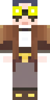 a steampunk inventor in a brown leather coat and brass goggles