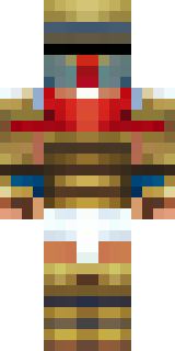 a gladiator in bronze arm guards and a red-plumed helmet