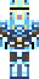 a frost knight in ice-blue armor rimed with snow